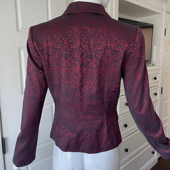 Vintage Y2K Red Black Baroque Jacquard Satin Blazer Jacket Whimsigoth Romantic L - Picture 5 of 13